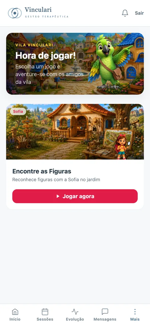 Family portal on a phone, showing the Time to play screen from Vinculari Village